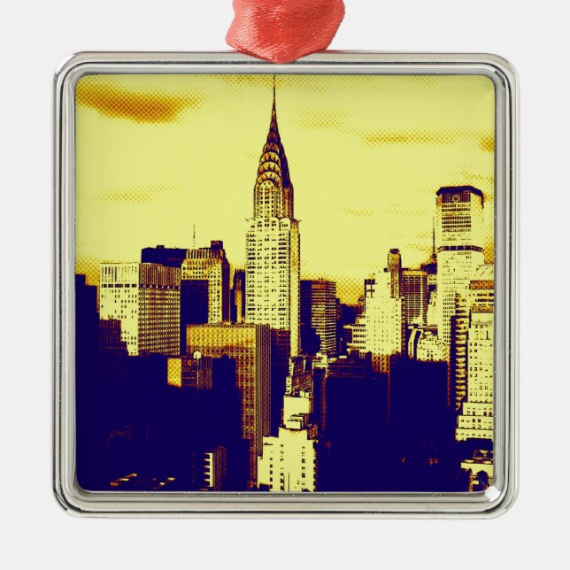 Retro Pop Art Comic New York City Silbernes Ornament (Vorne)