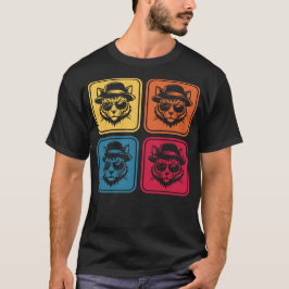 Retro Pop Art Cooler Kater 4-Panel-Farbfelder T-Shirt