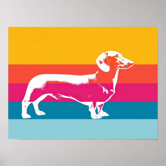 Retro Pop Art Dachshund Silhouette  Poster (Vorne)