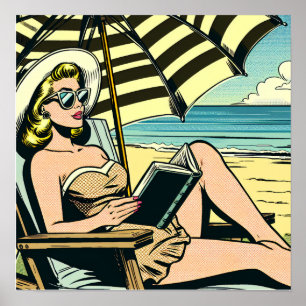 Retro-Pop-Art-Dame am Strand Poster