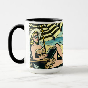 Retro-Pop-Art-Dame im Comicbuch-Stil im Urlaub Tasse