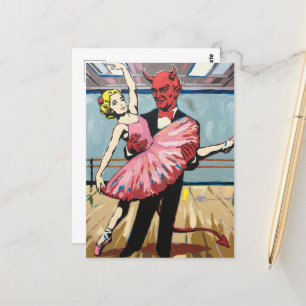 Retro Pop Art Devil mit Balletttänzerin Postkarte