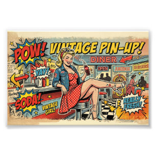 Retro-Pop-Art-Diner-Pin-Up-Girl-Vintage-Comic-Post Fotodruck