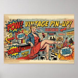 Retro-Pop-Art-Diner-Pin-Up-Girl-Vintage-Comic-Post Poster