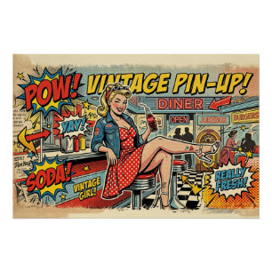 Retro-Pop-Art-Diner-Pin-Up-Girl-Vintage-Comic-Post Poster