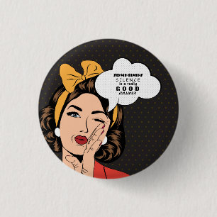 Retro-Pop-Art-Frau Motivations-Sprechblase Button