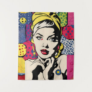Retro-Pop-Art-Frauenporträt Wandteppich