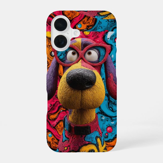 Retro Pop Art Funky Cartoon Hund iPhone 16 Hülle (Rückseite)