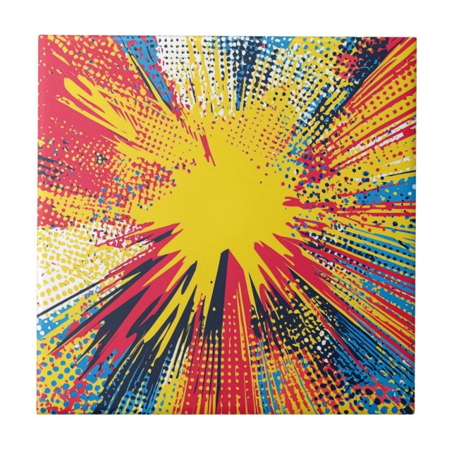 Retro-Pop-Art Gelbe Explosion Comic Fliese (Vorderseite)