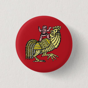 Retro-Pop-Art-Hahn mit Figur Ben-Day-Punkt Button