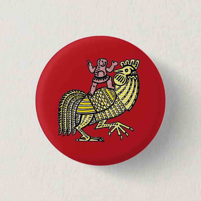 Retro-Pop-Art-Hahn mit Figur Ben-Day-Punkt Button (Vorderseite)