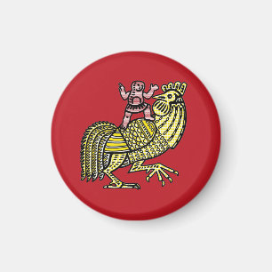 Retro-Pop-Art-Hahn mit Figur Ben-Day-Punkt Magnet