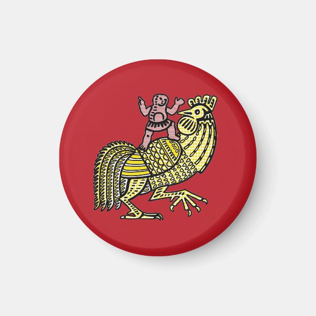 Retro-Pop-Art-Hahn mit Figur Ben-Day-Punkt Magnet (Vorne)