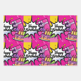 Retro Pop Art - Happy Birthday entworfen Geschenkpapier Set