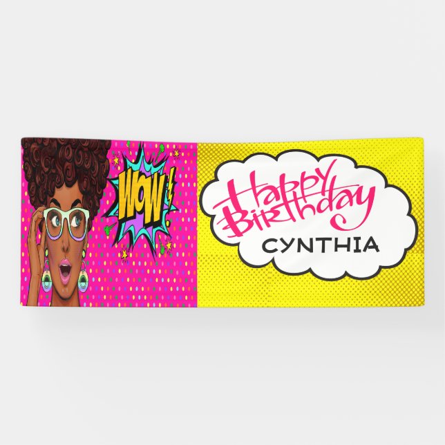 Retro Pop Art Hübsche Dame Geburtstagsbanner Banner (Horizontal)