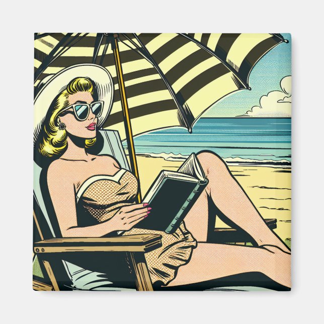 Retro Pop Art Lady am Strand Magnet (Vorne)