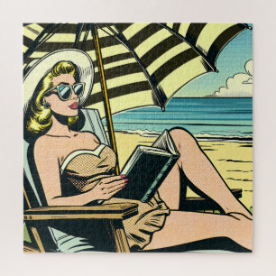 Retro Pop Art Lady am Strand Puzzle