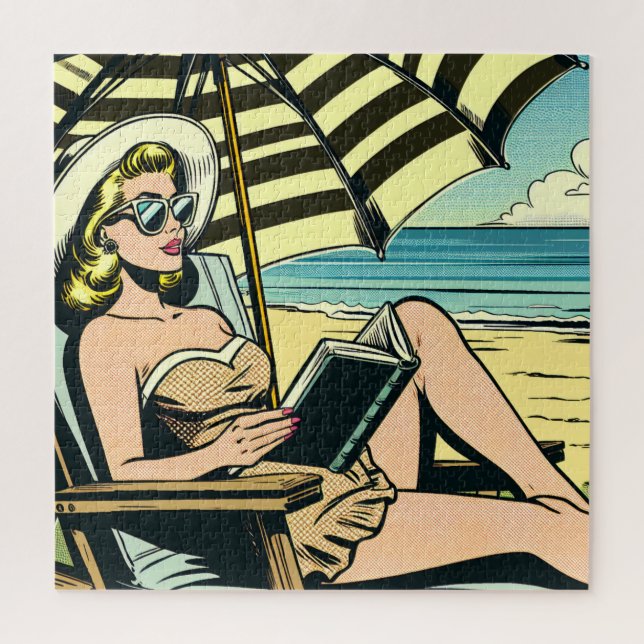 Retro Pop Art Lady am Strand Puzzle (Vertikal)