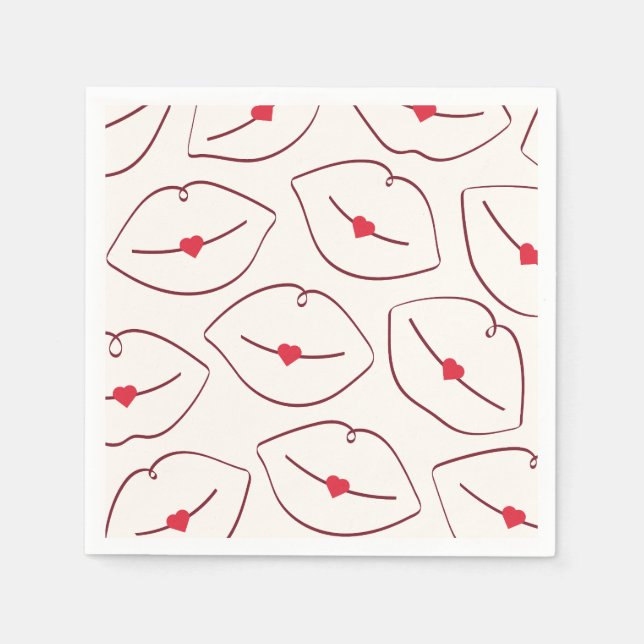 Retro Pop Art Lips & Heart Cherry Red Serviette (Vorderseite)