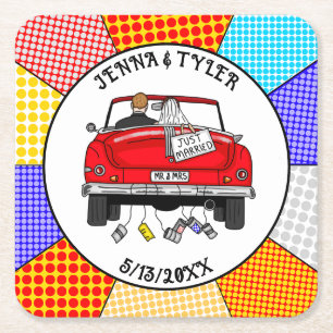 Retro Pop Art Mr & Mrs.   Nur Verheiratet Got Rechteckiger Pappuntersetzer