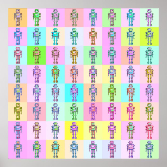 Retro Pop Art Robots v2 Poster (Vorne)
