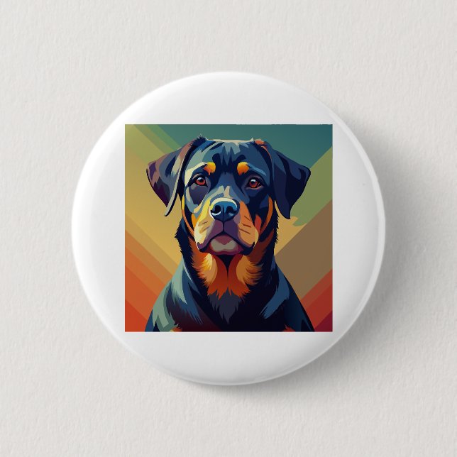 Retro Pop Art Rottweiler - Farbiges Dog Portrait Button (Vorderseite)