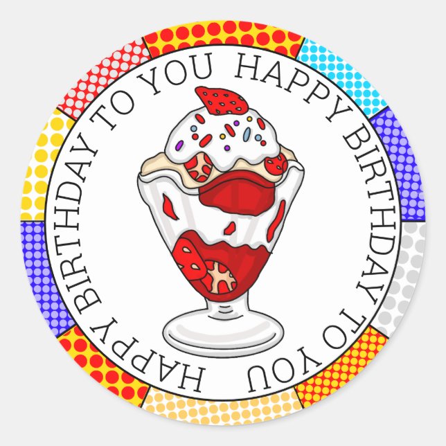 Retro Pop Art Strawberge Ice Runder Aufkleber (Vorderseite)