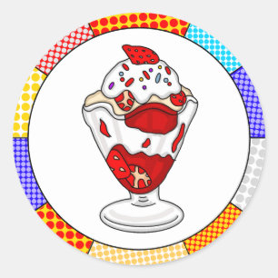 Retro Pop Art Strawberge Ice Runder Aufkleber