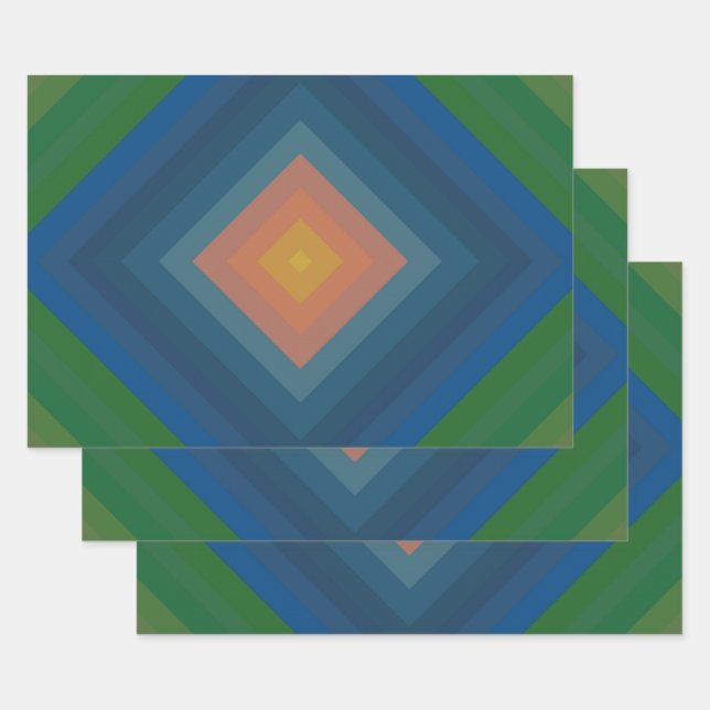 Retro Pop Art Strip Diamant Muster Geschenkpapier Set (Set)