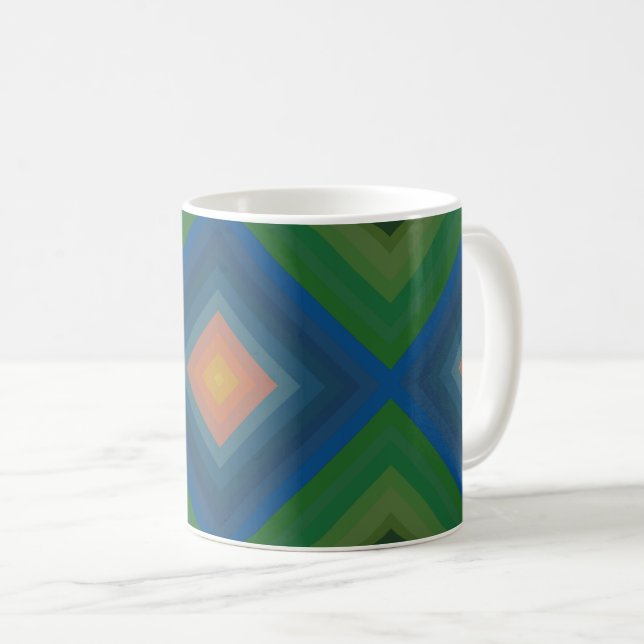 Retro Pop Art Strip Diamant Muster Kaffeetasse (VorderseiteRechts)