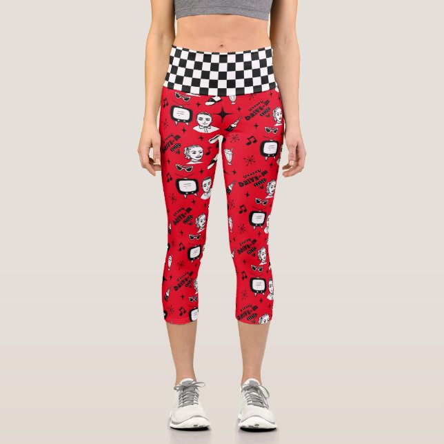 Retro Pop Art Style 1950er Style Graphics Capri Leggings (Vorderseite)