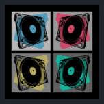 Retro Pop Art Turntable Poster<br><div class="desc">Es gab einen Tag, an dem Vinyl-Alben die einzige Möglichkeit waren, Ihre Musik zu hören, eine Seite nach der anderen. Die Turntable und Vinyl-Platten machen heutzutage einen Aufschwung. Vier Quadrate in hellen bis mittelgrauen Farbtönen bilden den Hintergrund für das Design der Retro Pop Art Turntable. Auf jedem Quadrat gibt es...</div>