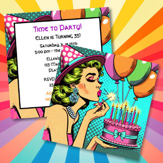Retro Pop Art Woman Geburtstagsparty Einladung