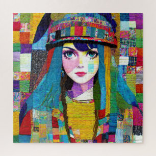 Retro Pop Art Woman Quilt Fabric Patchwork Puzzle