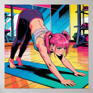 Retro-Pop-Art-Yoga-Hund nach unten Poster