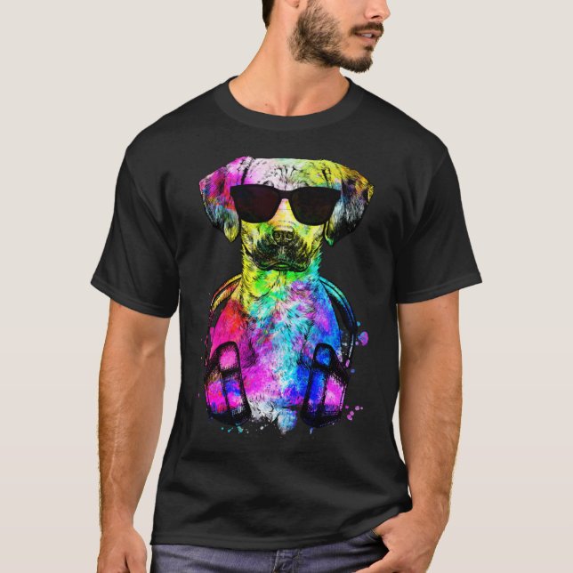 Retro Pop Black Mouth Cur Dog Portrait with Headph T-Shirt (Vorderseite)