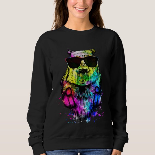 Retro Pop Capybara Gamer with Headphones Sweatshirt (Vorderseite)