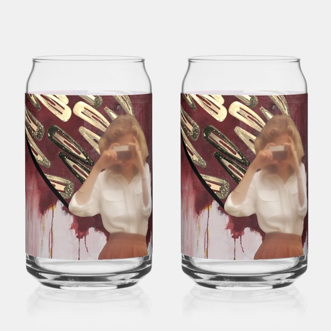 Retro Pop Collage Art Drinkware Set Dosenglas (Vorderseite)