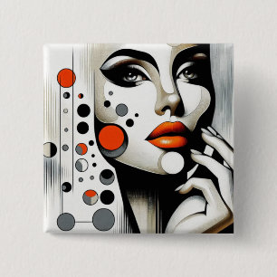 Retro Pop Diva: Geometrisches Design Abstrakte Kun Button