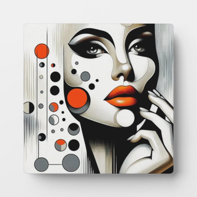 Retro Pop Diva: Geometrisches Design Abstrakte Kun Fotoplatte (Vorderseite)