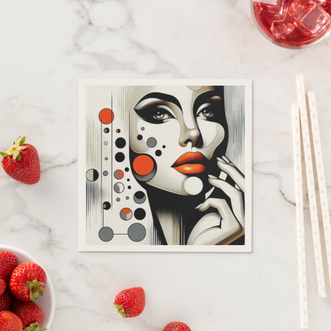 Retro Pop Diva: Geometrisches Design Abstrakte Kun Serviette (Beispiel)
