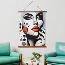 Retro Pop Diva: Geometrisches Design Abstrakte Kun Wandteppich Mit Holzrahmen