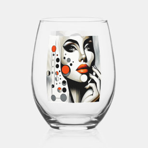 Retro Pop Diva: Geometrisches Design Abstrakte Kun Weinglas Ohne Stiel