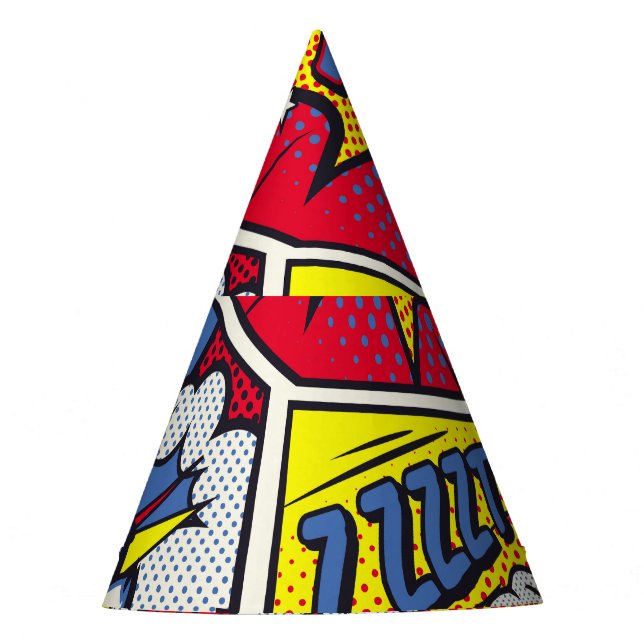 Retro Pop Kunst, Comic Schreien Muster. Partyhütchen (Vorderseite)