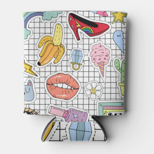 Retro Pop Kunst, Dichtung und Musik Abzeichen Coll Dosenkühler