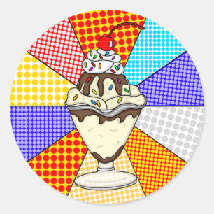 Retro Pop Kunst, Dichtung und Musik Runder Aufkleber