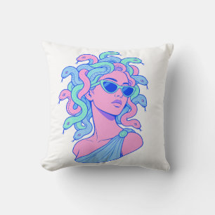 Retro-Pop-Medusa-Illustration – Pastell-Sonnenbril Kissen
