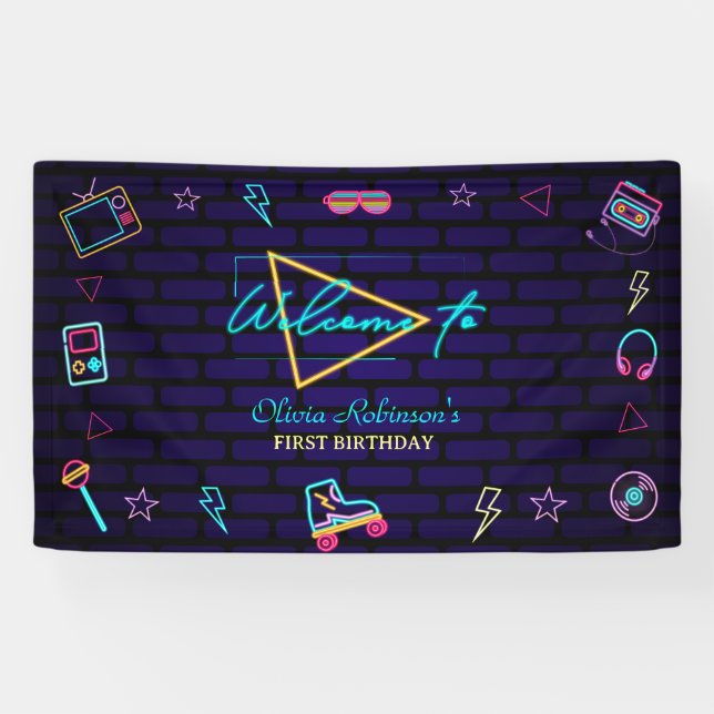 Retro Pop Neon Kids’ Geburtstagsbash Banner (Horizontal)