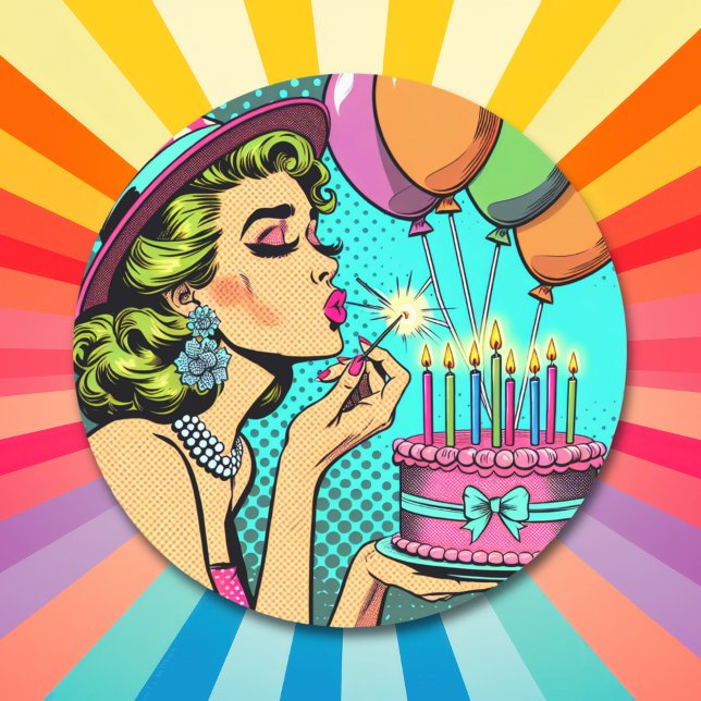 Retro Pop Pinup Giro und Birthday Cake Runder Aufkleber (Von Creator hochgeladen)