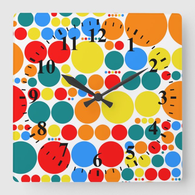 Retro Pop Polka Dot Muster #15 Quadratische Wanduhr (Vorderseite)